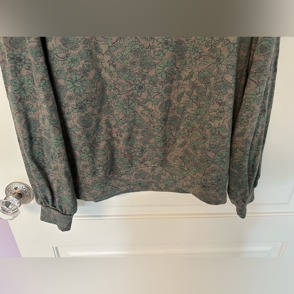 Sundry Olive Green Floral Print Crewneck Sweatshirt - Picture 3 of 4